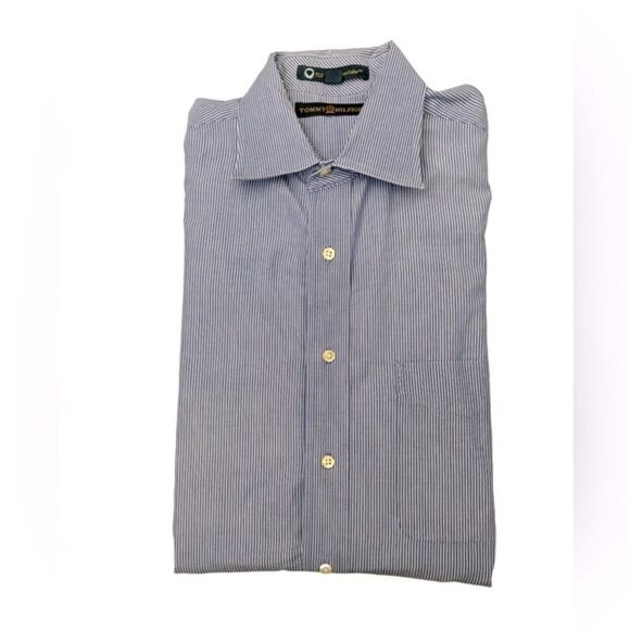 EUC Y2K Tommy Hilfiger Dress Shirt Medium Blue & White Stripe Med FINAL PRICE - Picture 1 of 9